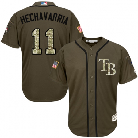 Men's Majestic Tampa Bay Rays #11 Adeiny Hechavarria Replica Green Salute to Service MLB Jersey