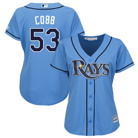 Women's Majestic Tampa Bay Rays #53 Alex Cobb Authentic Light Blue Alternate 2 Cool Base MLB Jersey