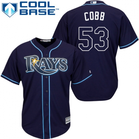 Youth Majestic Tampa Bay Rays #53 Alex Cobb Replica Navy Blue Alternate Cool Base MLB Jersey
