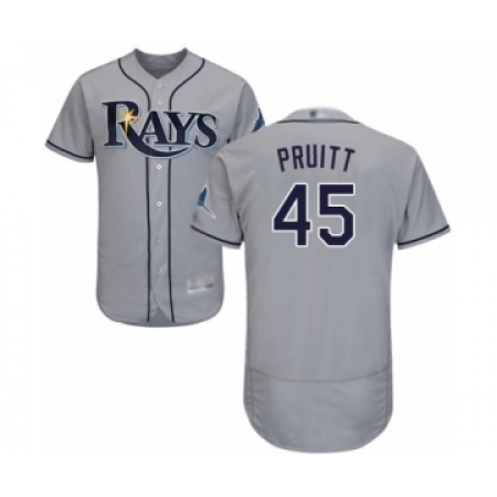 Men's Tampa Bay Rays #45 Austin Pruitt Grey Road Flex Base Authentic Collection Baseball Player Jersey