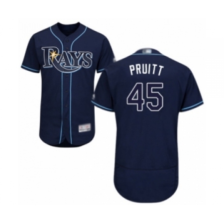 Men's Tampa Bay Rays #45 Austin Pruitt Navy Blue Alternate Flex Base Authentic Collection Baseball Player Jersey