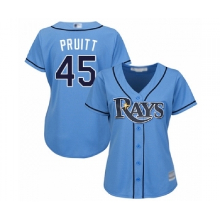 Women's Tampa Bay Rays #45 Austin Pruitt Authentic Light Blue Alternate 2 Cool Base Baseball Player Jersey