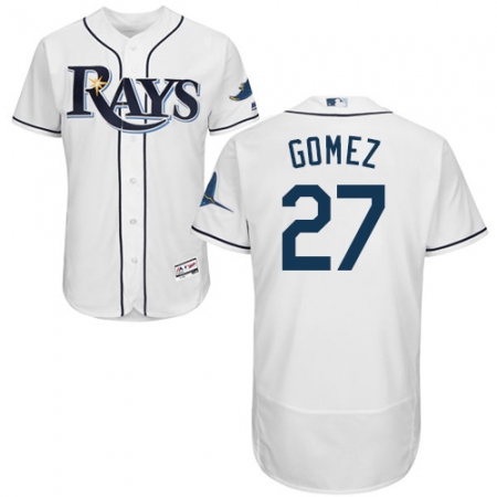 Men's Majestic Tampa Bay Rays #27 Carlos Gomez White Home Flex Base Authentic Collection MLB Jersey