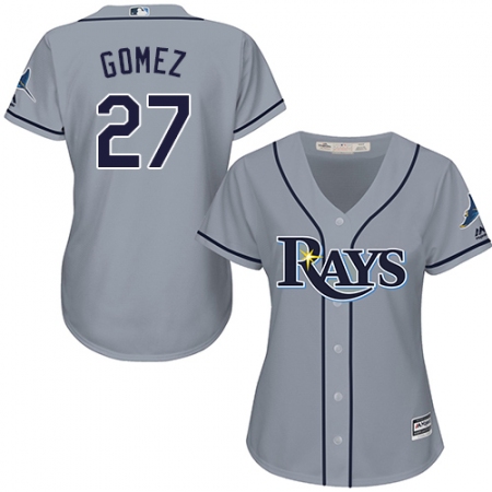 Women's Majestic Tampa Bay Rays #27 Carlos Gomez Authentic Grey Road Cool Base MLB Jersey
