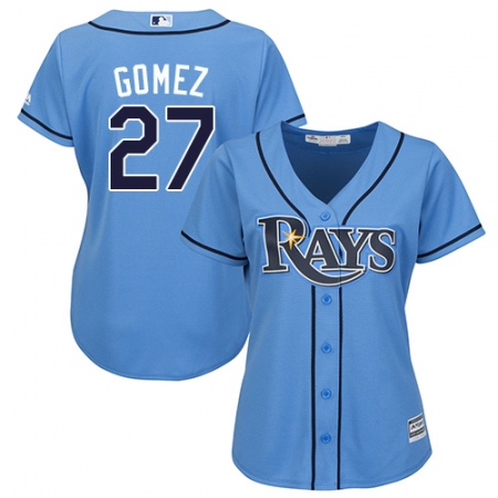 Women's Majestic Tampa Bay Rays #27 Carlos Gomez Replica Light Blue Alternate 2 Cool Base MLB Jersey