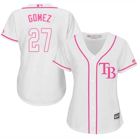 Women's Majestic Tampa Bay Rays #27 Carlos Gomez Replica White Fashion Cool Base MLB Jersey