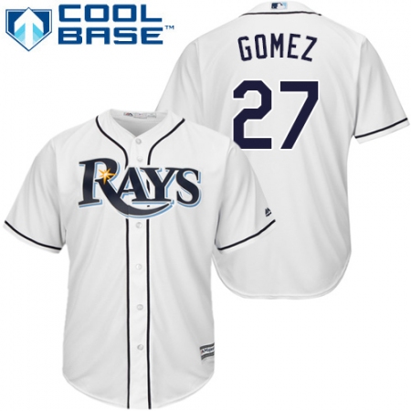 Youth Majestic Tampa Bay Rays #27 Carlos Gomez Authentic White Home Cool Base MLB Jersey
