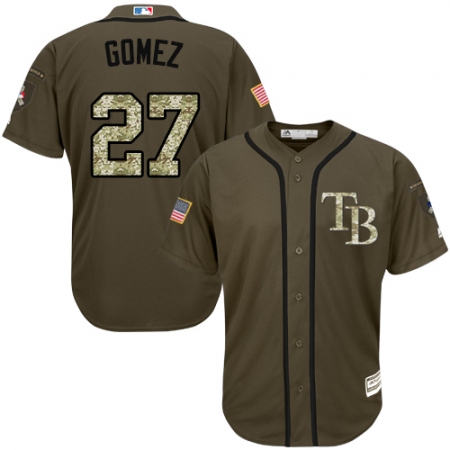 Youth Majestic Tampa Bay Rays #27 Carlos Gomez Replica Green Salute to Service MLB Jersey