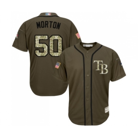 Youth Tampa Bay Rays #50 Charlie Morton Authentic Green Salute to Service Baseball Jersey