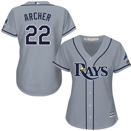 Women's Majestic Tampa Bay Rays #22 Chris Archer Authentic Grey Road Cool Base MLB Jersey