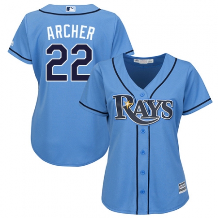 Women's Majestic Tampa Bay Rays #22 Chris Archer Authentic Light Blue Alternate 2 Cool Base MLB Jersey
