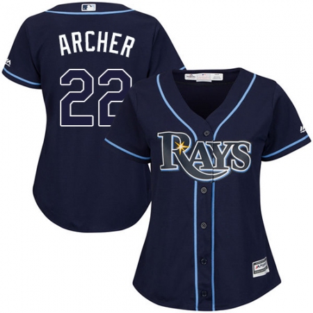 Women's Majestic Tampa Bay Rays #22 Chris Archer Authentic Navy Blue Alternate Cool Base MLB Jersey