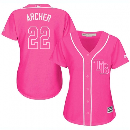 Women's Majestic Tampa Bay Rays #22 Chris Archer Authentic Pink Fashion Cool Base MLB Jersey