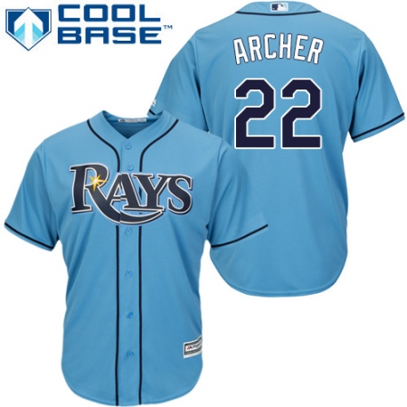 Youth Majestic Tampa Bay Rays #22 Chris Archer Authentic Light Blue Alternate 2 Cool Base MLB Jersey