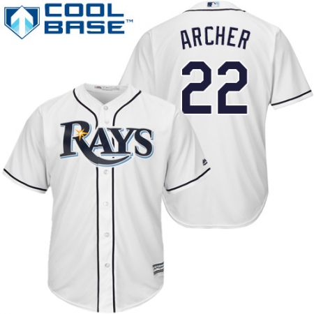 Youth Majestic Tampa Bay Rays #22 Chris Archer Authentic White Home Cool Base MLB Jersey