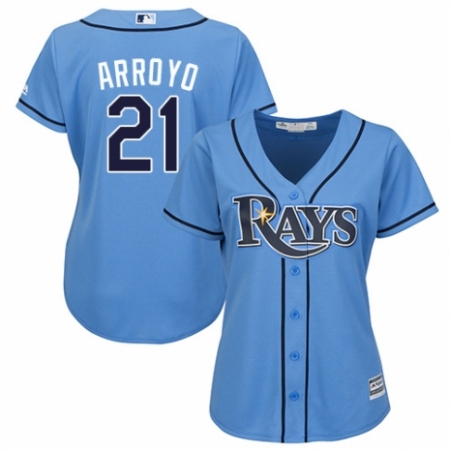 Women's Majestic Tampa Bay Rays #21 Christian Arroyo Authentic Light Blue Alternate 2 Cool Base MLB Jersey