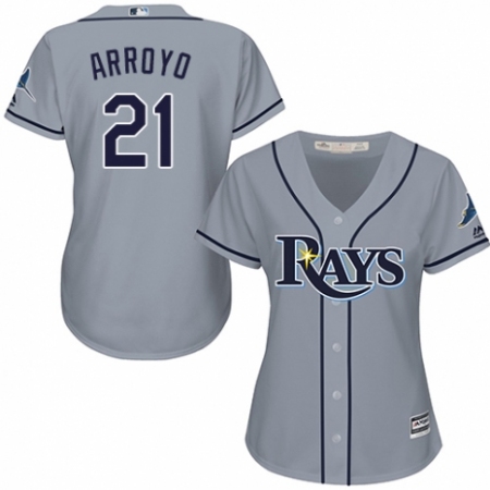 Women's Majestic Tampa Bay Rays #21 Christian Arroyo Replica Grey Road Cool Base MLB Jersey