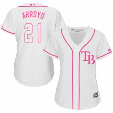 Women's Majestic Tampa Bay Rays #21 Christian Arroyo Replica White Fashion Cool Base MLB Jersey