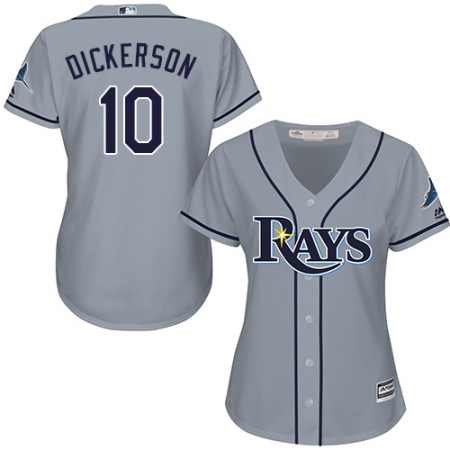 Women's Majestic Tampa Bay Rays #10 Corey Dickerson Authentic Grey Road Cool Base MLB Jersey