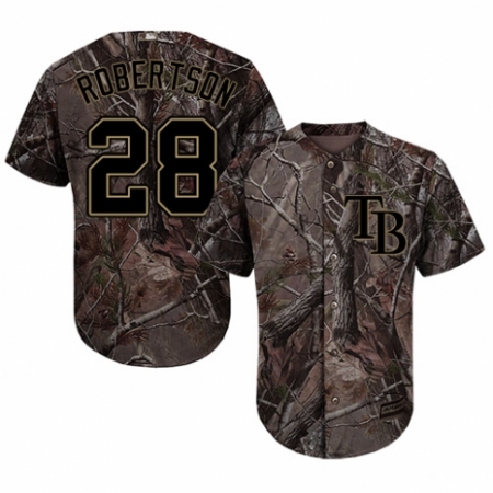 Men's Majestic Tampa Bay Rays #28 Daniel Robertson Authentic Camo Realtree Collection Flex Base MLB Jersey