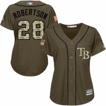Women's Majestic Tampa Bay Rays #28 Daniel Robertson Authentic Green Salute to Service MLB Jersey
