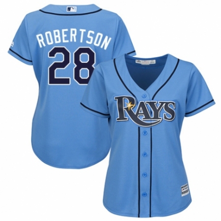 Women's Majestic Tampa Bay Rays #28 Daniel Robertson Authentic Light Blue Alternate 2 Cool Base MLB Jersey