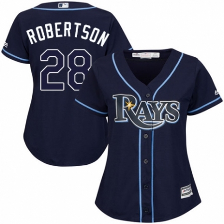 Women's Majestic Tampa Bay Rays #28 Daniel Robertson Authentic Navy Blue Alternate Cool Base MLB Jersey