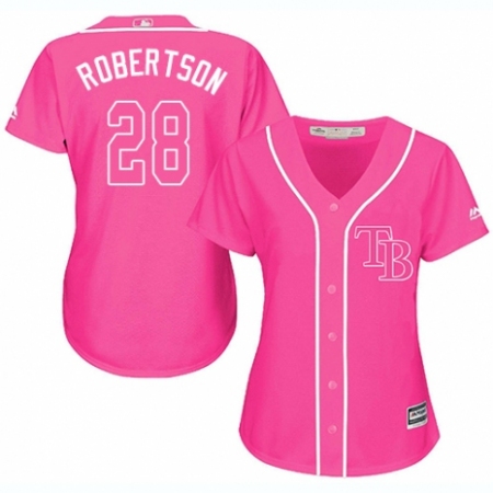 Women's Majestic Tampa Bay Rays #28 Daniel Robertson Authentic Pink Fashion Cool Base MLB Jersey