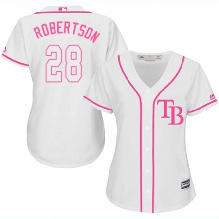 Women's Majestic Tampa Bay Rays #28 Daniel Robertson Authentic White Fashion Cool Base MLB Jersey