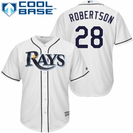 Youth Majestic Tampa Bay Rays #28 Daniel Robertson Replica White Home Cool Base MLB Jersey