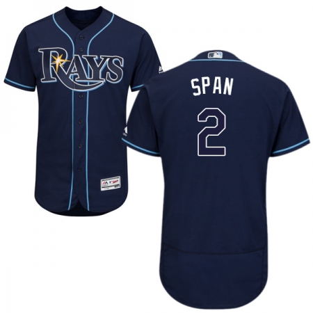 Men's Majestic Tampa Bay Rays #2 Denard Span Navy Blue Alternate Flex Base Authentic Collection MLB Jersey