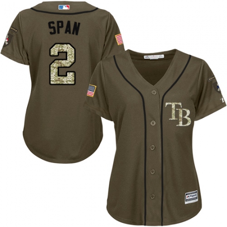 Women's Majestic Tampa Bay Rays #2 Denard Span Authentic Green Salute to Service MLB Jersey