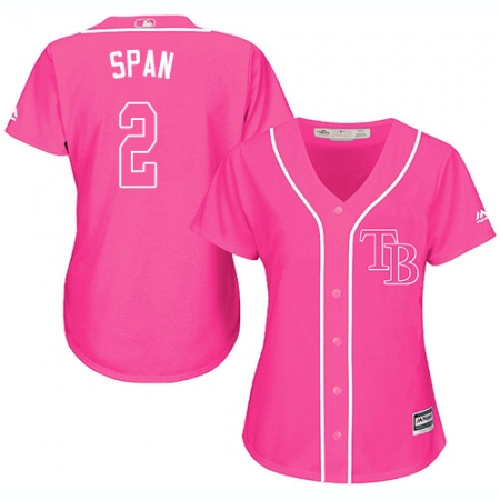 Women's Majestic Tampa Bay Rays #2 Denard Span Authentic Pink Fashion Cool Base MLB Jersey