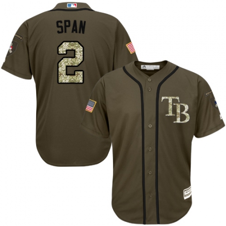 Youth Majestic Tampa Bay Rays #2 Denard Span Authentic Green Salute to Service MLB Jersey