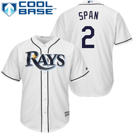 Youth Majestic Tampa Bay Rays #2 Denard Span Authentic White Home Cool Base MLB Jersey