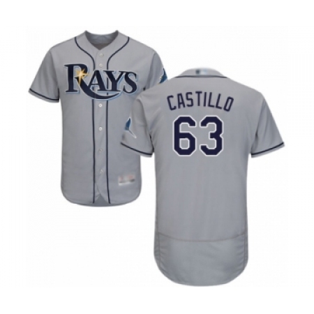 Men's Tampa Bay Rays #63 Diego Castillo Grey Road Flex Base Authentic Collection Baseball Player Jersey