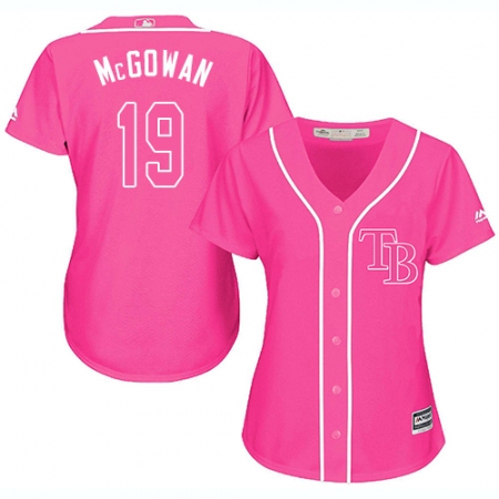 Women's Majestic Tampa Bay Rays #19 Dustin McGowan Authentic Pink Fashion Cool Base MLB Jersey