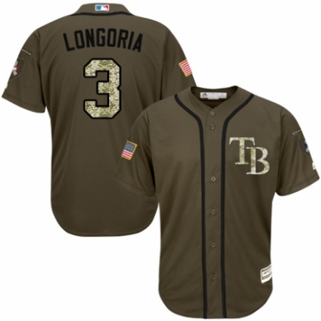 Men's Majestic Tampa Bay Rays #3 Evan Longoria Authentic Green Salute to Service MLB Jersey
