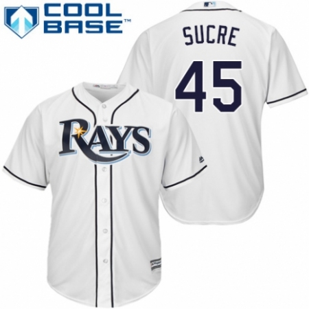 Men's Majestic Tampa Bay Rays #45 Jesus Sucre Replica White Home Cool Base MLB Jersey