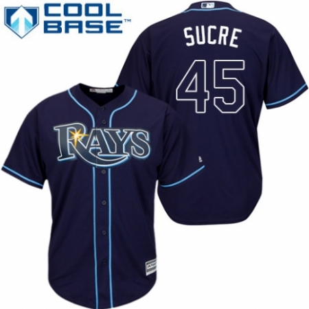 Youth Majestic Tampa Bay Rays #45 Jesus Sucre Replica Navy Blue Alternate Cool Base MLB Jersey