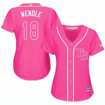 Women's Majestic Tampa Bay Rays #18 Joey Wendle Authentic Pink Fashion Cool Base MLB Jersey