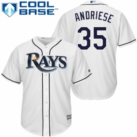 Youth Majestic Tampa Bay Rays #35 Matt Andriese Authentic White Home Cool Base MLB Jersey