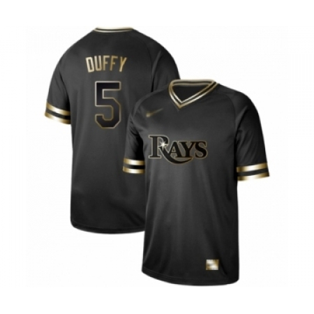 Men's Tampa Bay Rays #5 Matt Duffy Authentic Black Gold Fashion Baseball Jersey