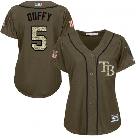 Women's Majestic Tampa Bay Rays #5 Matt Duffy Authentic Green Salute to Service MLB Jersey