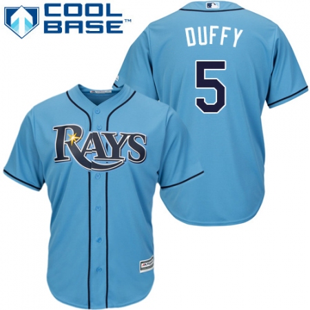 Youth Majestic Tampa Bay Rays #5 Matt Duffy Replica Light Blue Alternate 2 Cool Base MLB Jersey