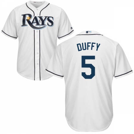 Youth Majestic Tampa Bay Rays #5 Matt Duffy Replica White Home Cool Base MLB Jersey