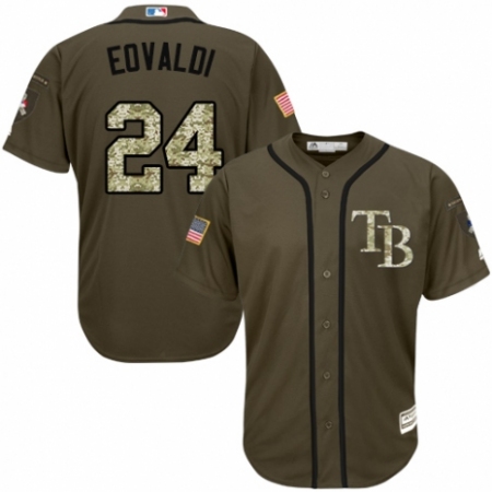 Men's Majestic Tampa Bay Rays #24 Nathan Eovaldi Authentic Green Salute to Service MLB Jersey