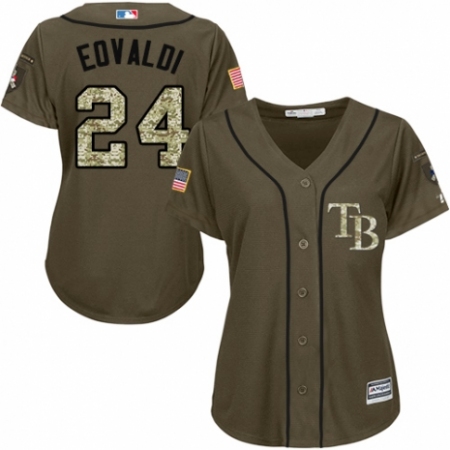 Women's Majestic Tampa Bay Rays #24 Nathan Eovaldi Authentic Green Salute to Service MLB Jersey
