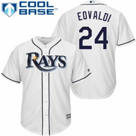 Youth Majestic Tampa Bay Rays #24 Nathan Eovaldi Authentic White Home Cool Base MLB Jersey