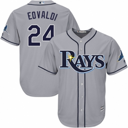 Youth Majestic Tampa Bay Rays #24 Nathan Eovaldi Replica Grey Road Cool Base MLB Jersey